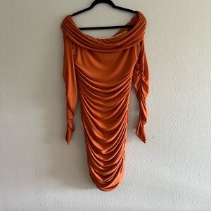 Elegant Orange Ruched Dress